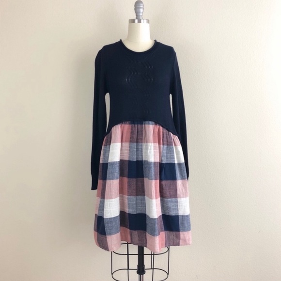 DONATED - Navy Plaid Check Sweater Tunic Shirt Dress - Picture 5 of 8